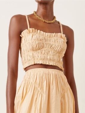 Anna October Izy bronze brown smocked bustier crop crepe quiet luxury top XS